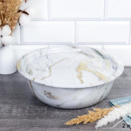 Чаша металлическая с крышкой-подносом 2,0л эмаль Белый мрамор WP-590/754590
