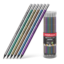 Карандаш чернографитный с ластиком ErichKrause Metallic, пластиковый, круглый 55274