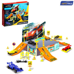 Паркинг Гараж: детали для сборки, машина гоночная, аксессуары, в коробке Автоград №SL-02818/1077185