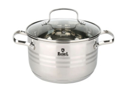 Кастрюля из нержавеющей стали  6,0л 240мм стеклянная крышка, Мария Rashel R-60т