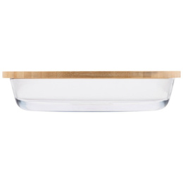 Форма для запекания стеклянная жаропрочная овальная с бамбуковой крышкой 3 в 1 Cristallino 32x23x7см 2,4л Mallony 108342