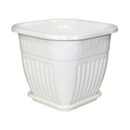 Горшок для цветов пластиковый Лозанна квадратный с поддоном 5л белый Альтернатива М1618