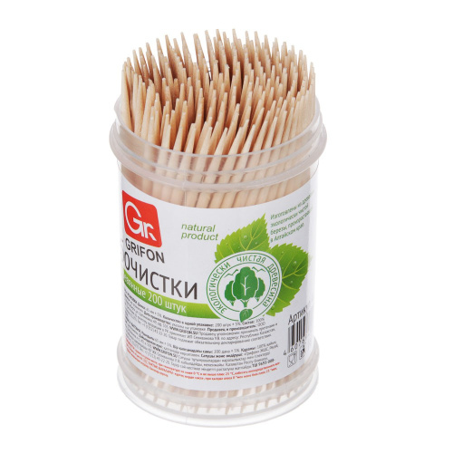 Зубочистки деревянные бамбук  200шт. в пластик. упаковке Grifon 400-003