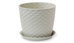 Кашпо пластиковое Ротанг с поддоном 2,0л d-15,5см h-13,6см белый ротанг Idea М3081