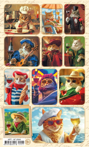 Наклейки (21 глиттер) Коты и вино НГ-2044