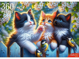 Пазлы  360 элементов Котята с синичками Х360-0187