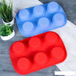 Форма для выпечки силиконовая  6 ячеек прямоугольная 28х18см h-3см Пирамидки HL-090, в ассортименте 726011