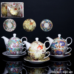 Набор чайный фарфоровый  3 предмета 350мл, чайник 450мл, блюдце, в ассортименте, в п/у RT-111/694076