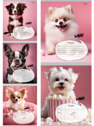 Тетрадь  12 листов линейка Пес на розовом фоне 12-5576