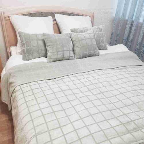 Плед 200х220см фланель Клетка серая ДомВелл 