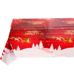 Скатерть полиэтиленовая прямоугольная 108х180см Рождественские олени, красный Серпантин 130-883