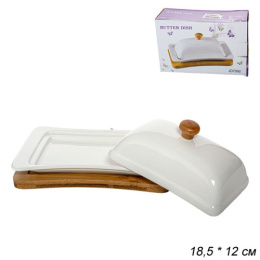 Масленка керамическая прямоугольная на деревянной подставке 18,5х12см, в п/у JK-358/650799