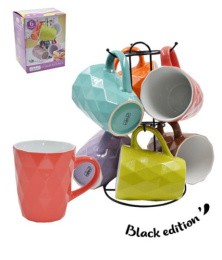 Кружки керамические набор 6шт. на металлической подставке 380мл Яркий ромбик, в п/у Lavenir 21663