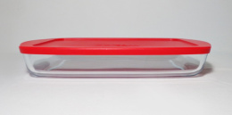 Форма для запекания стеклянная жаропрочная прямоугольная с пластиковой крышкой 33,6х19х5см Borcam 59006