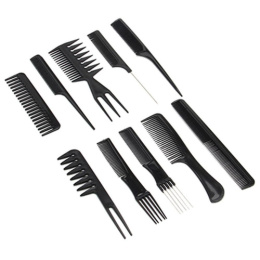Расчески-гребни профессиональные пластиковые набор 10 предметов, черный ЮниLook 356-414