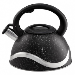 Чайник из нержавеющей стали со свистком 3,0л черная ручка, черный мрамор Webber BE-0574