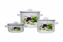 Эмаль набор посуды Магн 3 предм. кастрюли цилиндрические с металл. крышками 1,5л, 3л, 4,5л 33-Базилик, белый Эмаль Магнитогорск 4-324/4