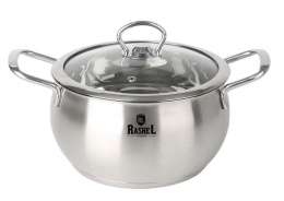 Кастрюля из нержавеющей стали  5,0л 240мм стеклянная крышка, Амалия Rashel R-50s