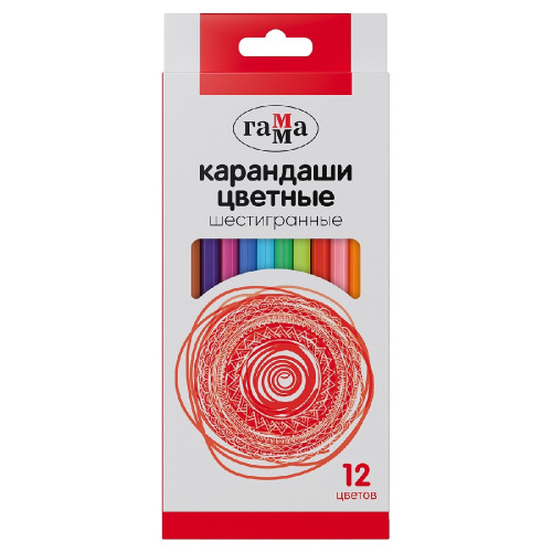 Карандаши цветные 12 цветов Гамма, шестигранные 2001244_12