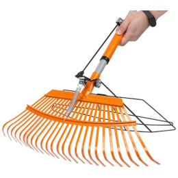 Грабли веерные раздвижные 25 зубьев металлические, алюминиевый телескопический черенок, с захватом Leonord 332041