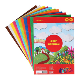 Фетр 10 цветов 10 листов цветной Devente, толщина 2мм, пластиковый пакет 8040757