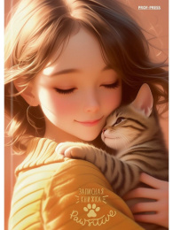 Блокнот А6  48 листов Девушка и котенок, книжный переплет 48-7100