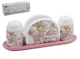 Набор для специй + салфетница керамический (доломит) 3 предмета на подставке Акварель, в п/у Lavenir HC415-P01