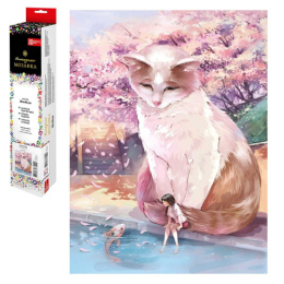 Алмазная мозаика на холсте 30х40см Кот в сакуре 65561/50