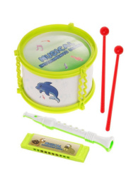 Набор музыкальных инструментов  3 предмета: барабан с палочками, губная гармошка, дудочка, в пакете Наша Игрушка 177A/654842