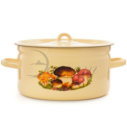 Кастрюля эмалированная  5,5л цилиндрическая с металл. крышкой с декором Грибы кремовый Эстет ЭТ-712091