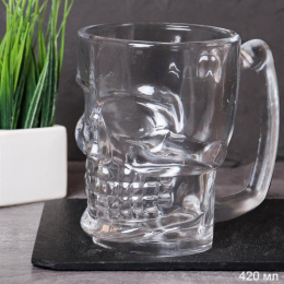 Кружка для пива стеклянная 420мл Череп KL-S100/744469