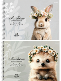 Альбом для рисования 40 листов Милые животные-4, гребень 40-5909