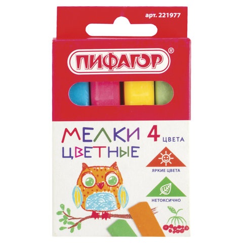 Мелки цветные  4 цвета Пифагор, квадратные 221977