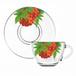 Чайная пара стеклянная 200мл Живая природа. Рябинка, в п/у Декостек 337-Д