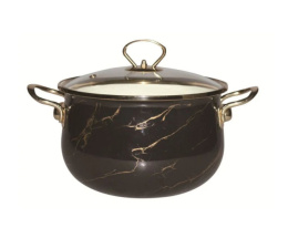 Кастрюля эмалированная Lux 3,0л грушевидная со стеклян. крышкой, черный мрамор Маруся R-32030