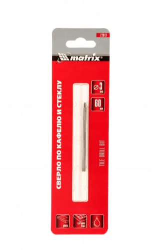 Сверло по керамической плитке 3мм, цилиндрический хвостовик Matrix 72813