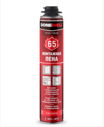 Пена монтажная Donewell 65, полиуретановая, профессиональная, всесезонная, огнестойкая, 1000мл DPPF10U65в