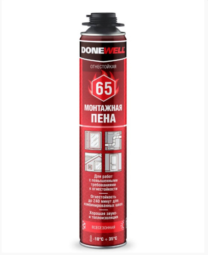 Пена монтажная Donewell 65, полиуретановая, профессиональная, всесезонная, огнестойкая, 1000мл DPPF10U65в