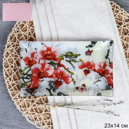 Блюдо стеклянное прямоугольное 240х130мм Grey Орхидея,в п/у White Lily S322314 Р050