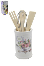 Набор кухонных принадлежностей 5 предметов в керам. (доломит) подставке Beautiful garden, в п/у Lavenir HC150R-K48