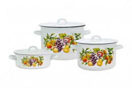 Эмаль набор посуды Магн 3 предм. кастрюли цилиндрические с металл. крышками 1,5л, 3л, 4,5л 33-Фрукты, белый Эмаль Магнитогорск 4-328/4