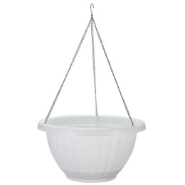 Кашпо подвесное пластиковое на цепочке Афина №2 с поддоном 3,5л d-26см h-14см белый Милих 07197