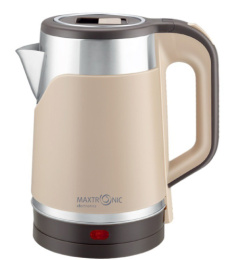 Чайник электрический 2,0л 1500Вт, нержавеющая сталь, пластик, диск, бежевый Maxtronic MAX-508