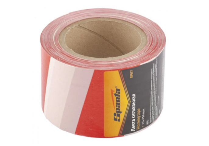 Лента сигнальная 75мм х 150м красно-белая Sparta 89037