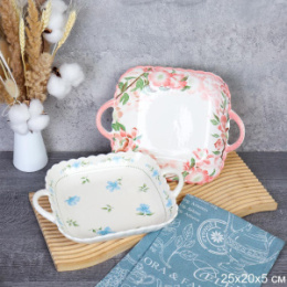 Блюдо фарфоровое квадратное с ручками 250х200х50мм, в ассортименте WX106/749364