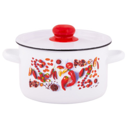 Кастрюля эмалированная  1,5л цилиндрическая с металл. крышкой с декором Паприка Appetite 1с15с/1