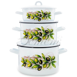 Эмаль набор посуды Эстет 3 предм. кастрюли цилиндрические с металл. крышками 1,45л, 2,9л, 4,3л Оливы Тосканы Эстет ЭТ-72120