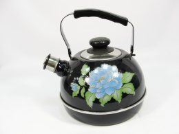 Чайник эмалированный со свистком 3,5л с подвижной металл.+пластик. ручкой с декором, черный в ассортименте ТД Сила Дон 6011