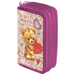 Пенал трехкамерный Devente Мишка с сердцем 19х10,5см на молнии 7013607