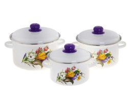 Эмаль набор посуды Магн 3 предм. кастрюли цилиндрические с металл. крышками 2л, 3л, 4л Крокусы Эмаль Магнитогорск 2-3127/4